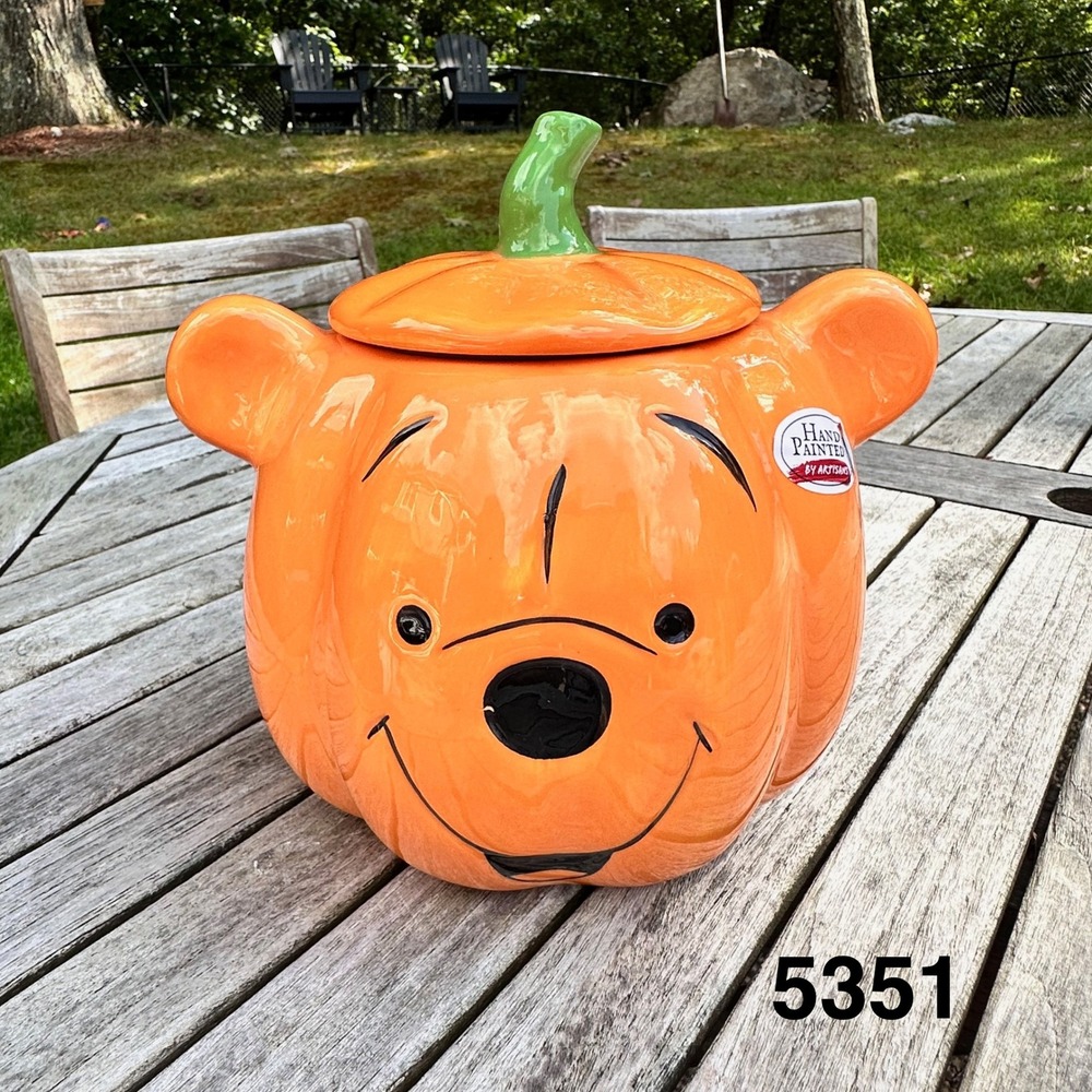 Disney Winnie the Pooh Pumpkin Cookie Jar Zrike Brands Hand Painted Orange 10in